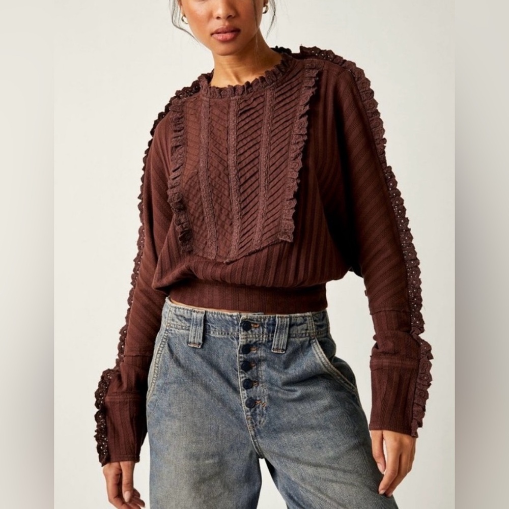 NWT Free People More Romance Top in Cocoa Mocha Size XS and Small - Picture 3 of 9